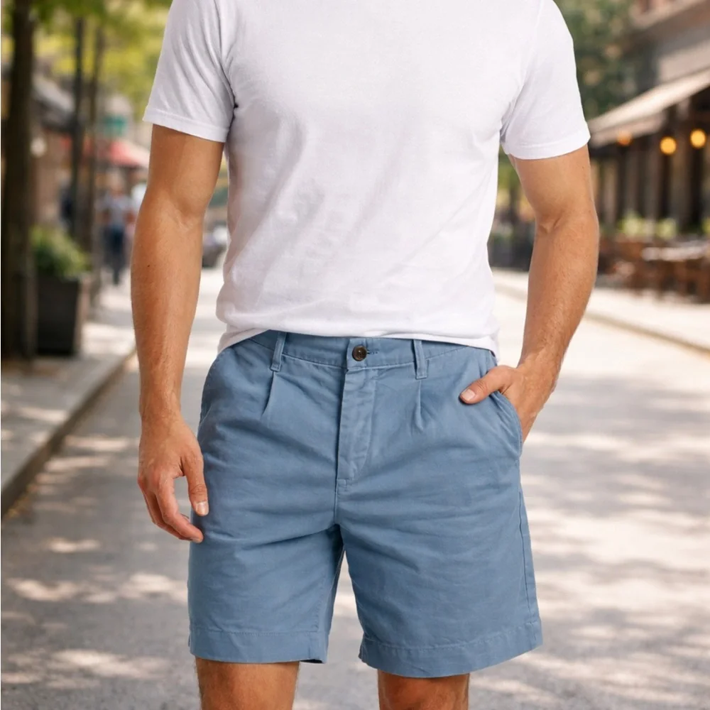Ted Baker Light Blue Flat Front Cotton Shorts